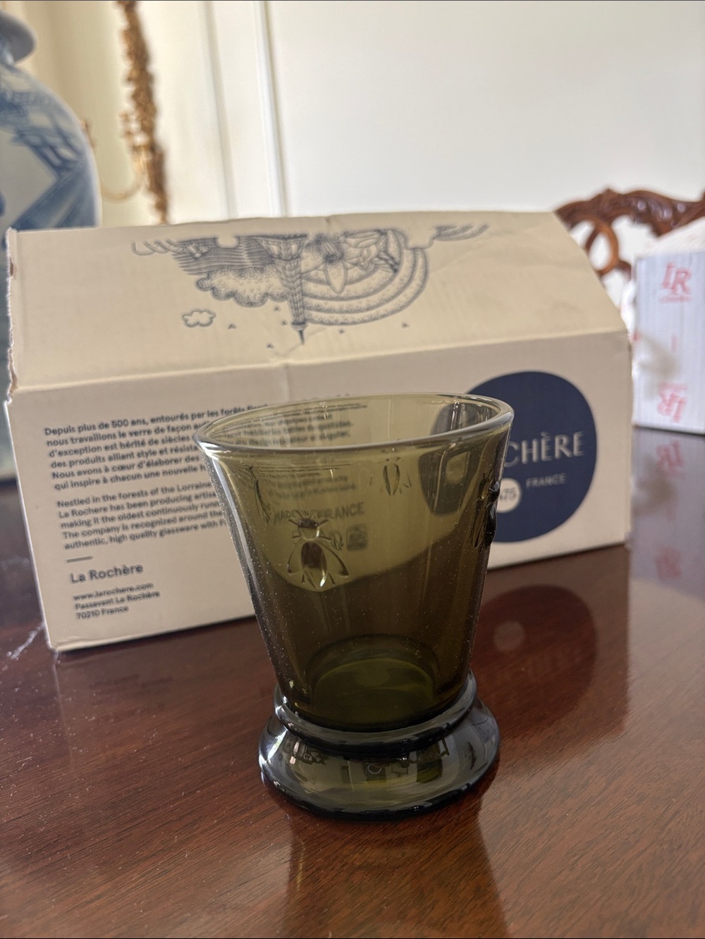 BNWT La Rochere Olive Green Glass Tumbler - Decorative Home Dining Glassware